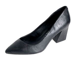 Sole Society Elle Black Pointed Toe Asymmetrical Vamp Block Heel Pumps Size 10